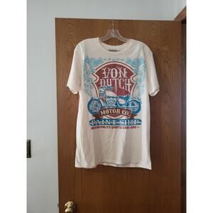 Von Dutch Motor Co. Y2K Print Embroidered T Shirt Unisex Cotton Blend Medium NWT